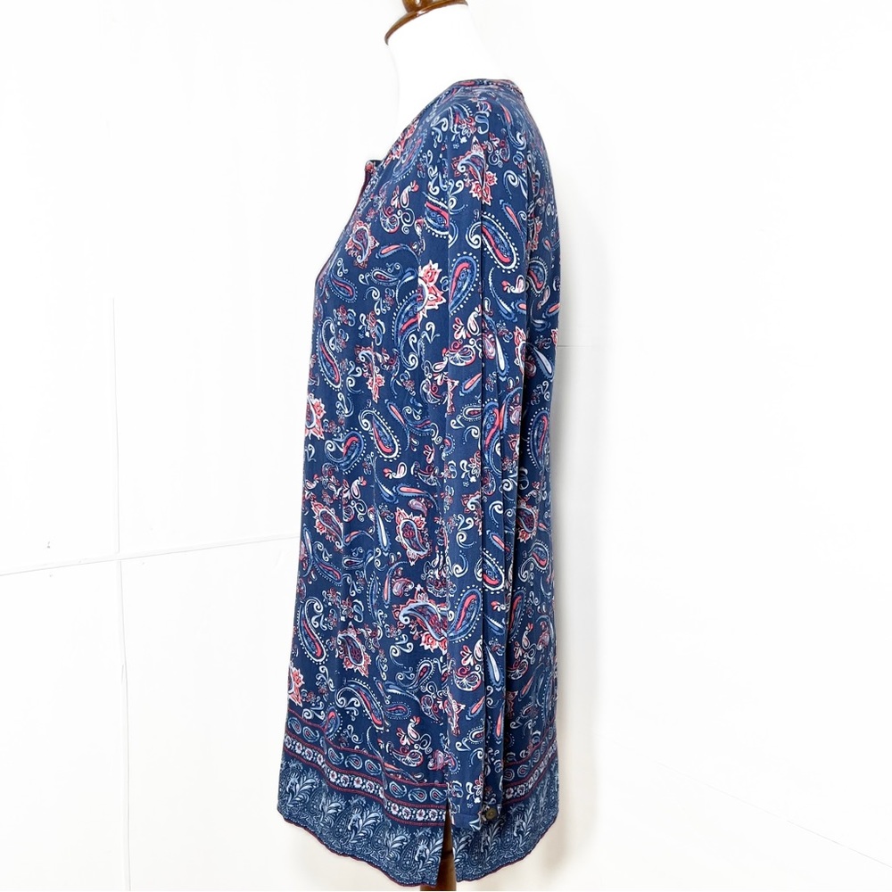 J. Jill Blue Paisley Print Long Sleeve Tunic Top Size Medium Tall - Picture 5 of 9